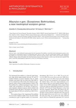 Mauryius N.Gen. (Scorpiones: Bothriuridae), a New Neotropical Scorpion Genus