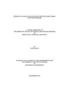 Design of an Axial Flow Fan for a Vertical Wind Tunnel for Paratroopers