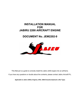 Installation Manual for Jabiru 2200 Aircraft Engine