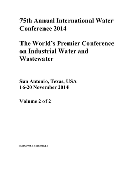 75Th Annual International Water Conference 2014 the World's