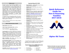 Quick Reference Guide for New & Returning Families 2017-2018 Alpine Ski Team