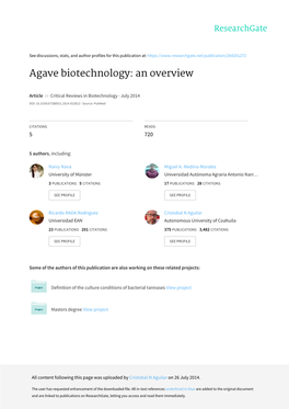 Agave Biotechnology: an Overview