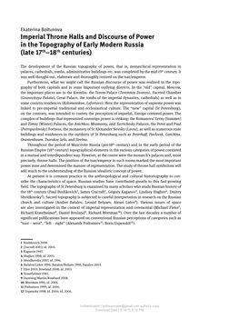 Imperial Throne Halls and Discourse of Power in the Topography of Early Modern Russia (Late 17Th–18Th Centuries)