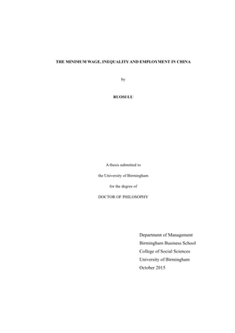 The Minimum Wage, Inequality and Employment in China