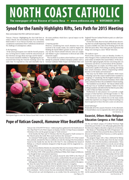 NOVEMBER 2014 Synod for the Family Highlights Rifts, Sets Path for 2015 Meeting