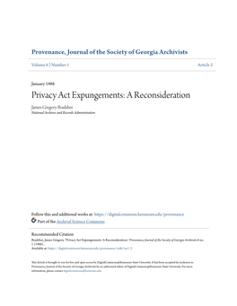 Privacy Act Expungements: a Reconsideration James Gregory Bradsher National Archives and Records Administration