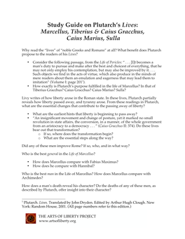 Study Guide on Plutarch's Lives: Marcellus, Tiberius & Caius Gracchus, Caius Marius, Sulla