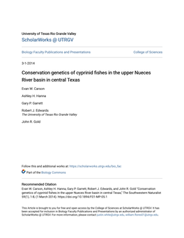 Conservation Genetics of Cyprinid Fishes in the Upper Nueces River Basin in Central Texas