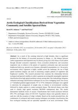 Arctic Ecological Classifications Derived from Vegetation Community and Satellite Spectral Data