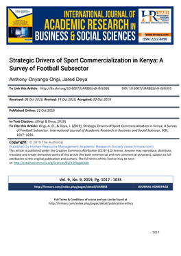 Strategic Drivers of Sport Commercialization in Kenya: a Survey of Football Subsector