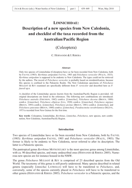 Description of a New Species from New Caledonia, and Checklist of the Taxa Recorded from the Australian/Pacific Region (Coleoptera)