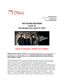 THE DOOBIE BROTHERS Come to the Modell Lyric April 12, 2019