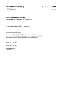 Beschlussempfehlung Des Petitionsausschusses (2