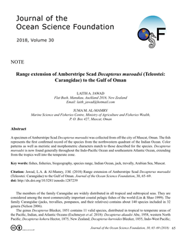 Range Extension of Amberstripe Scad Decapterus Muroadsi (Teleostei: Carangidae) to the Gulf of Oman