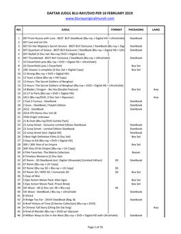 Daftar Judul Blu-Ray/Dvd Per 10 February 2019
