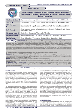 Point Nonsense Mutations in BRD2 Gene of Juvenile Myoclonic Epilepsy (JME) Patients: a Study from Dravidian Linguistic South Indian Population