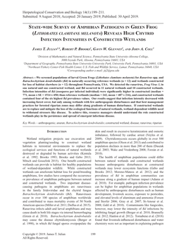 State-Wide Survey of Amphibian Pathogens in Green Frog (Lithobates Clamitans Melanota) Reveals High Chytrid Infection Intensities in Constructed Wetlands