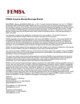 FEMSA Acquires Mundet Beverage Brands