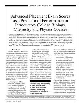 Advanced Placement Exam Scores As a Predictor of Performance In