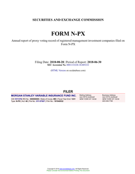 MORGAN STANLEY VARIABLE INSURANCE FUND INC. Form N