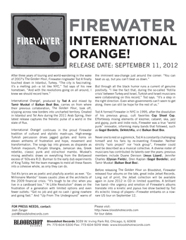Firewater International Orange! Release Date: September 11, 2012