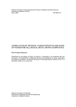 Correlation of Material Characteristics and Wear of Powder Metallurgical Metal Matrix Composites