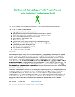 East Greenwich Strategic Support Mentor Program Presents Mental Health Month Teacher Support Toolkit