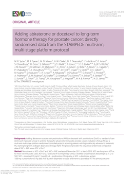 Adding Abiraterone Or Docetaxel to Long-Term Hormone Therapy for Prostate Cancer: Directly Randomised Data from the STAMPEDE Multi-Arm, Multi-Stage Platform Protocol