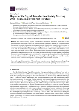 Report of the Signal Transduction Society Meeting 2018—Signaling: from Past to Future