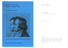 (August 1985) Die Brüder Grimm Und Ihre Beziehung Zum Brakeier Raum Von Ulrich Ernst, Detmold