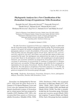 Phylogenetic Analyses for a New Classification of the Desmodium Group of Leguminosae Tribe Desmodieae