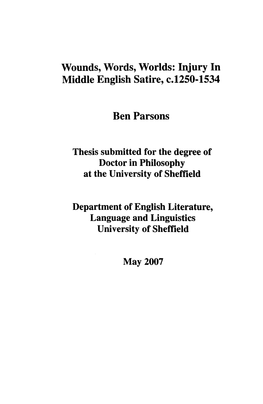 Wounds, Words, Worlds: Injury in Middle English Satire, C.12S0-1S34