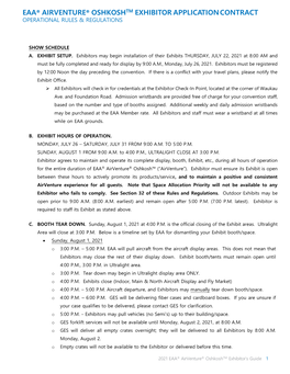 Eaa® Airventure® Oshkoshtm Exhibitor Application Contract Operational Rules & Regulations