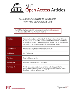 Kamland SENSITIVITY to NEUTRINOS from PRE-SUPERNOVA STARS