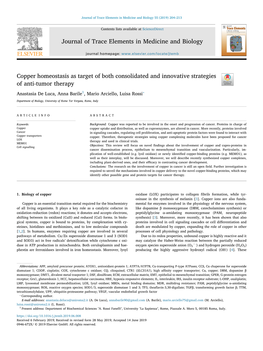 Journal of Trace Elements in Medicine and Biology Copper Homeostasis