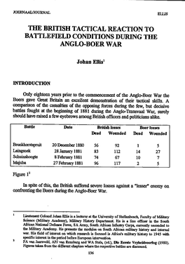 Ti1e British Tactical Reaction to Battlefield Conditions During Ibe Anglo-Boer War