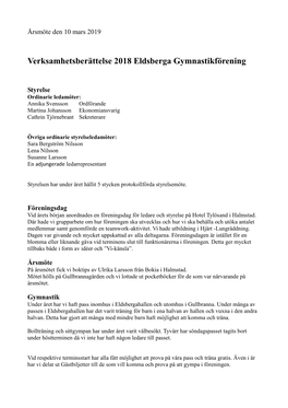 Verksamhetsberättelse 2018 Eldsberga Gymnastikförening