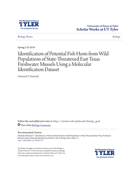 Identification of Potential Fish Hosts from Wild Populations of State-Threatened East Texas Freshwater Mussels Using a Molecular Identification Dataset Nathaniel T
