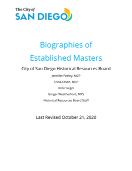 Biographies of Established Masters City of San Diego Historical Resources Board