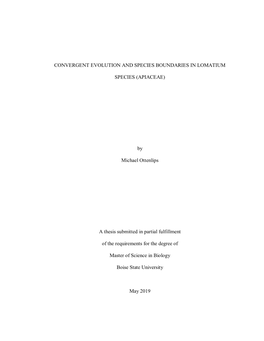 Convergent Evolution and Species Boundaries in Lomatium Species (Apiaceae)