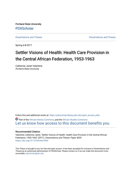 Health Care Provision in the Central African Federation, 1953-1963