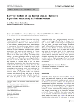 Early Life History of the Daubed Shanny (Teleostei: Leptoclinus Maculatus) in Svalbard Waters