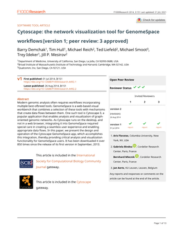 Cytoscape: the Network Visualization Tool for Genomespace Workflows [Version 1; Peer Review: 3 Approved]