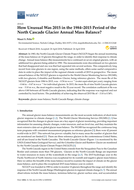 How Unusual Was 2015 in the 1984–2015 Period of the North Cascade Glacier Annual Mass Balance?