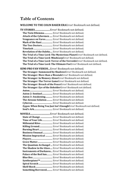 Table of Contents WELCOME to the COLIN BAKER Eraerror! Bookmark Not Defined