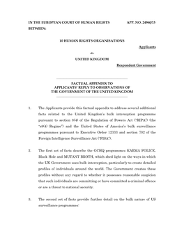 10 HUMAN RIGHTS ORGANISATIONS Applicants -V- UNITED KINGDOM Respondent Government