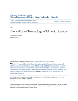 Flax and Linen Terminology in Talmudic Literature Nahum Ben-Yehuda Bar Ilan University