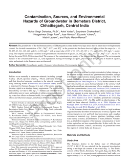 Contamination, Sources, and Environmental Hazards of Groundwater in Bemetara District, Chhattisgarh, Central India