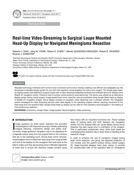 Real-Time Video-Streaming to Surgical Loupe Mounted Head-Up Display for Navigated Meningioma Resection