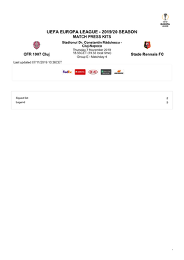 UEFA EUROPA LEAGUE - 2019/20 SEASON MATCH PRESS KITS Stadionul Dr